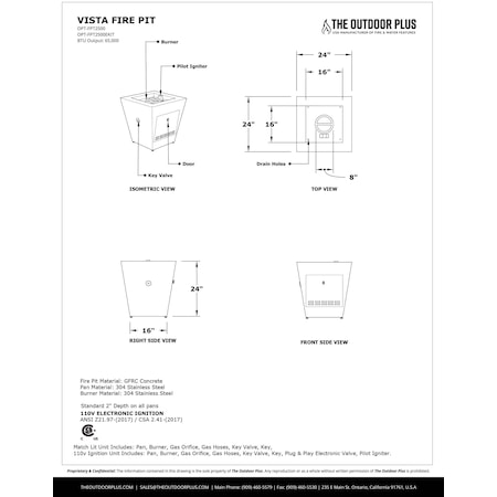 The Outdoor Plus 24 Square Vista Fire Pillar - Powder Coated Metal - Gray - Match Lit with Flame Sense - Natural Gas OPT-FPTPC2500FSML-GRY-NG